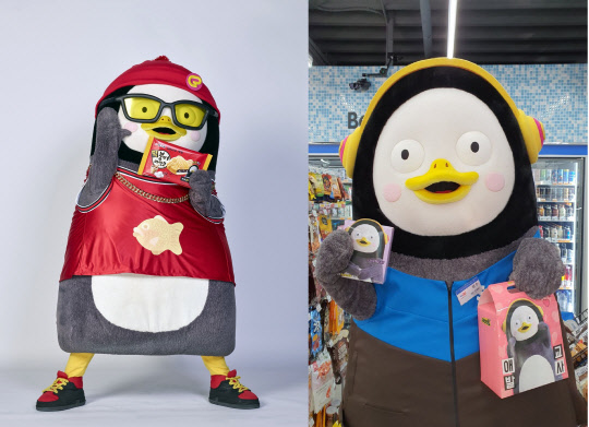 유통업계가 연이어 펭수를 광고 모델로 기용하고 있다. 사진은 빙그레(왼쪽)와 GS25(오른쪽)에서 각각 모델로 선정된 펭수의 모습. <각 사 제공>